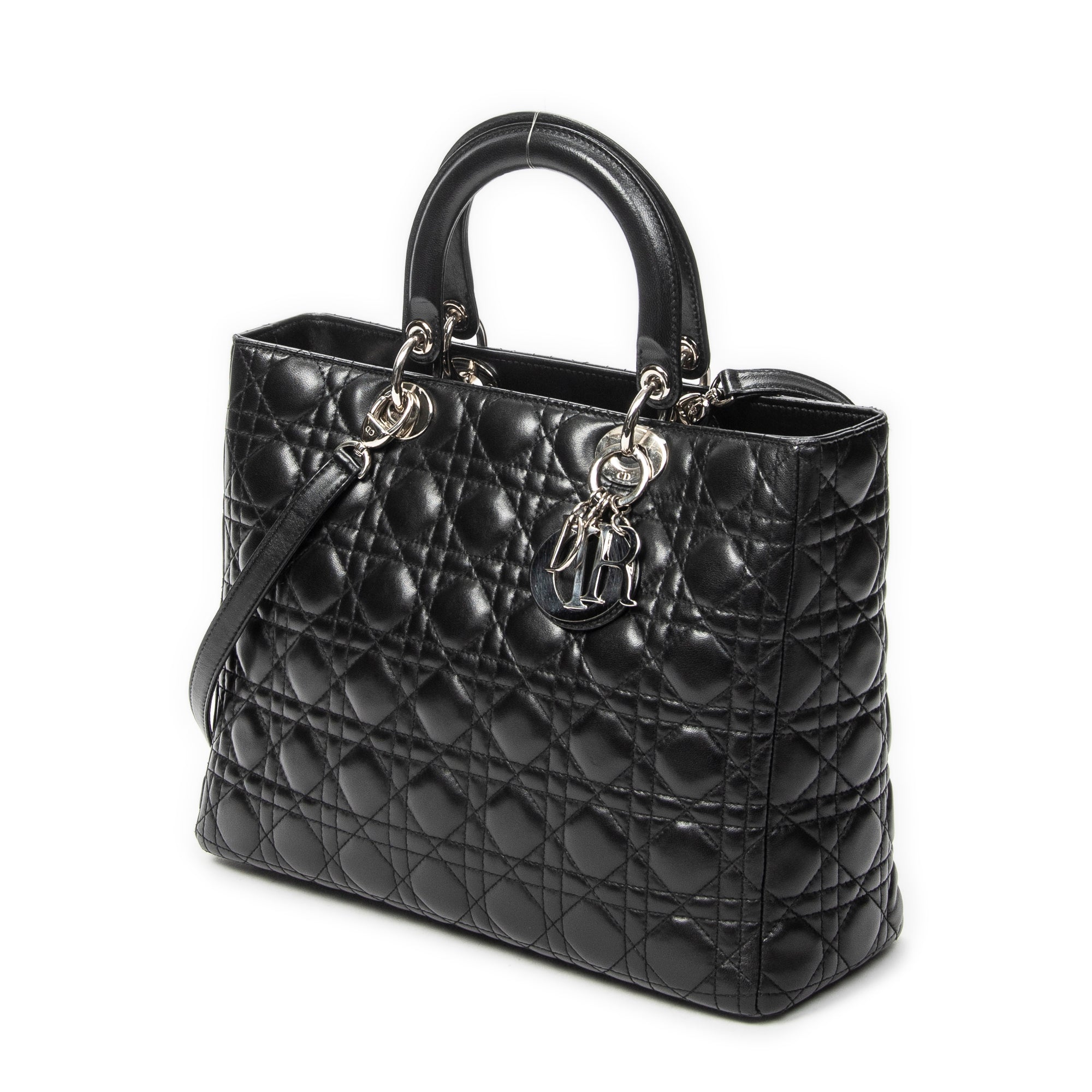 Shoulder Bag Large Lady Dior Zip Black Cannage Lambskin Leather