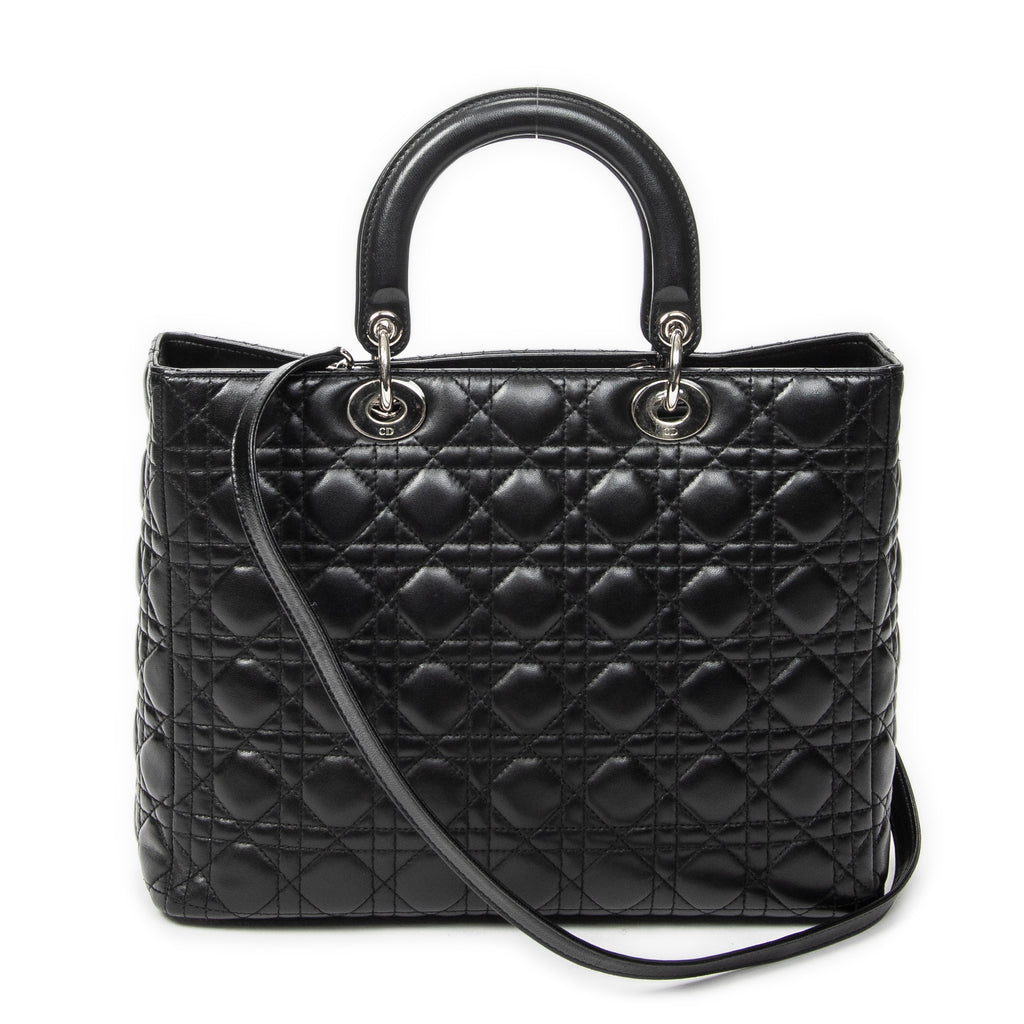 Shoulder Bag Large Lady Dior Zip Black Cannage Lambskin Leather