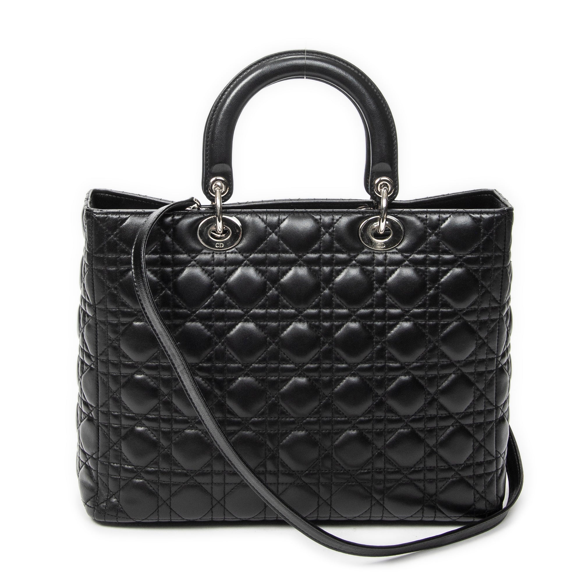 Shoulder Bag Large Lady Dior Zip Black Cannage Lambskin Leather