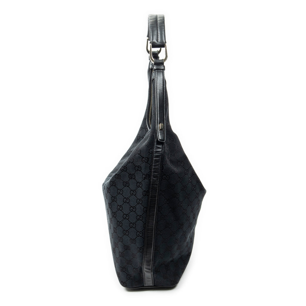 Shoulder Bag Vertical Zip Hobo Black Monogrammed Canvas