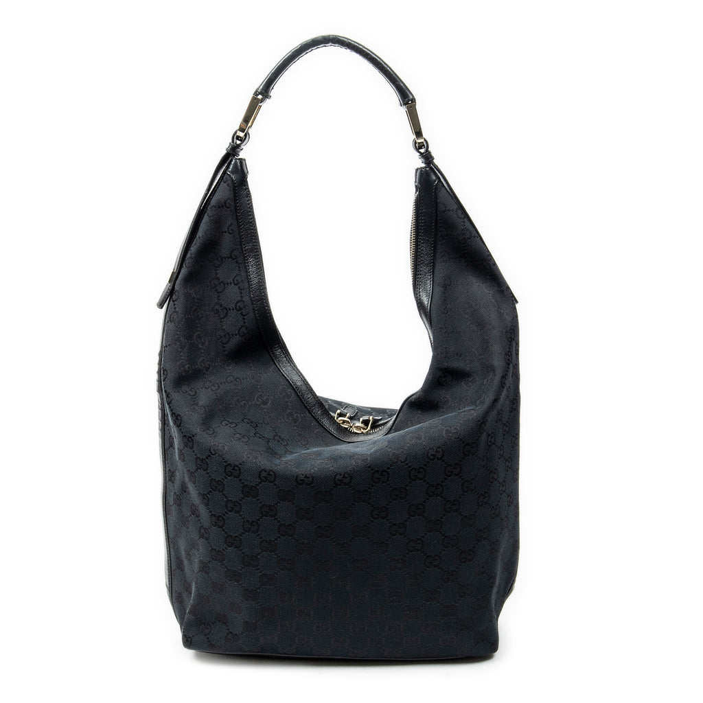 Shoulder Bag Vertical Zip Hobo Black Monogrammed Canvas