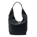 Shoulder Bag Vertical Zip Hobo Black Monogrammed Canvas