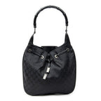 Shoulder Bag Bamboo Drawstring Tote Black Monogrammed Canvas