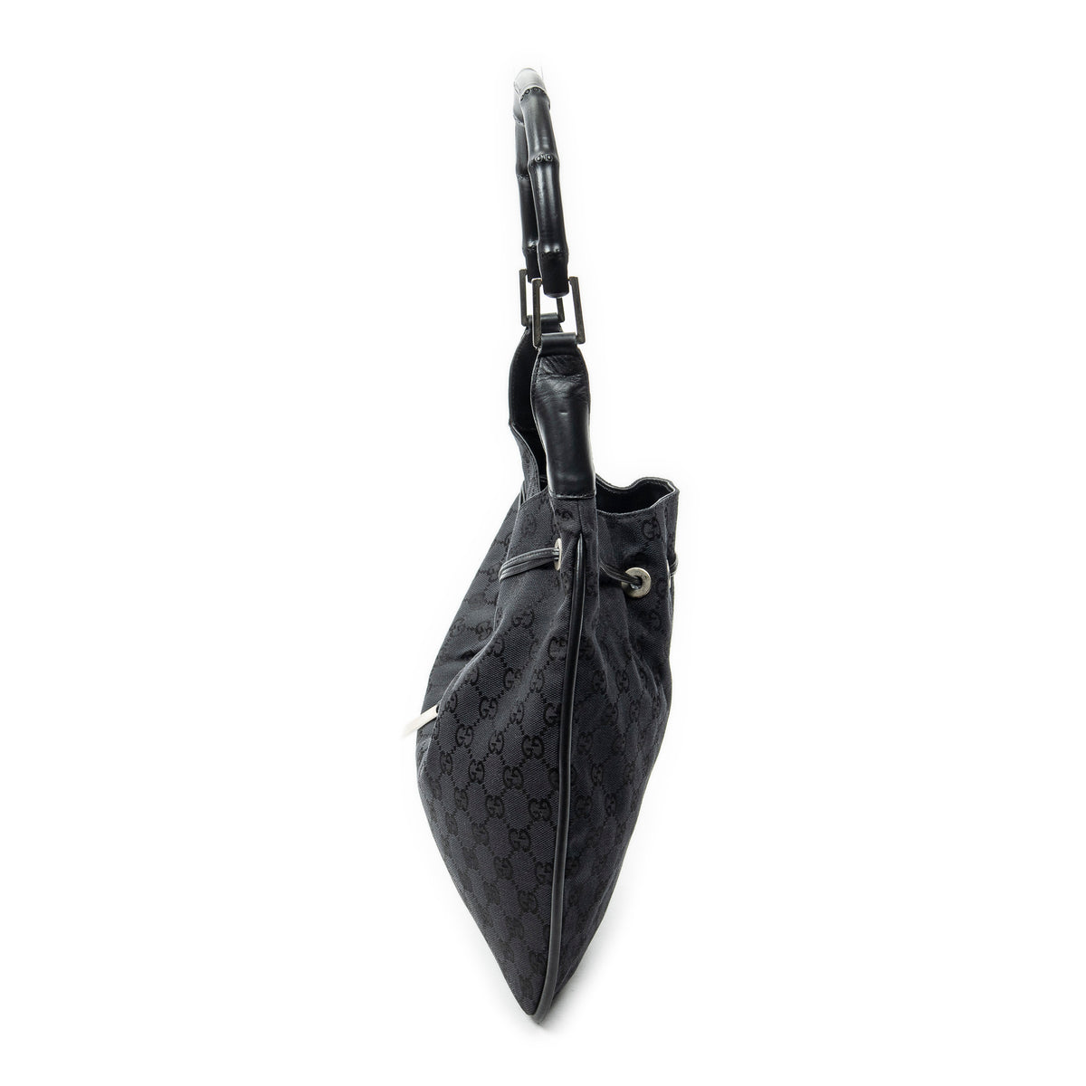 Shoulder Bag Bamboo Drawstring Tote Black Monogrammed Canvas