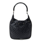 Shoulder Bag Bamboo Drawstring Tote Black Monogrammed Canvas
