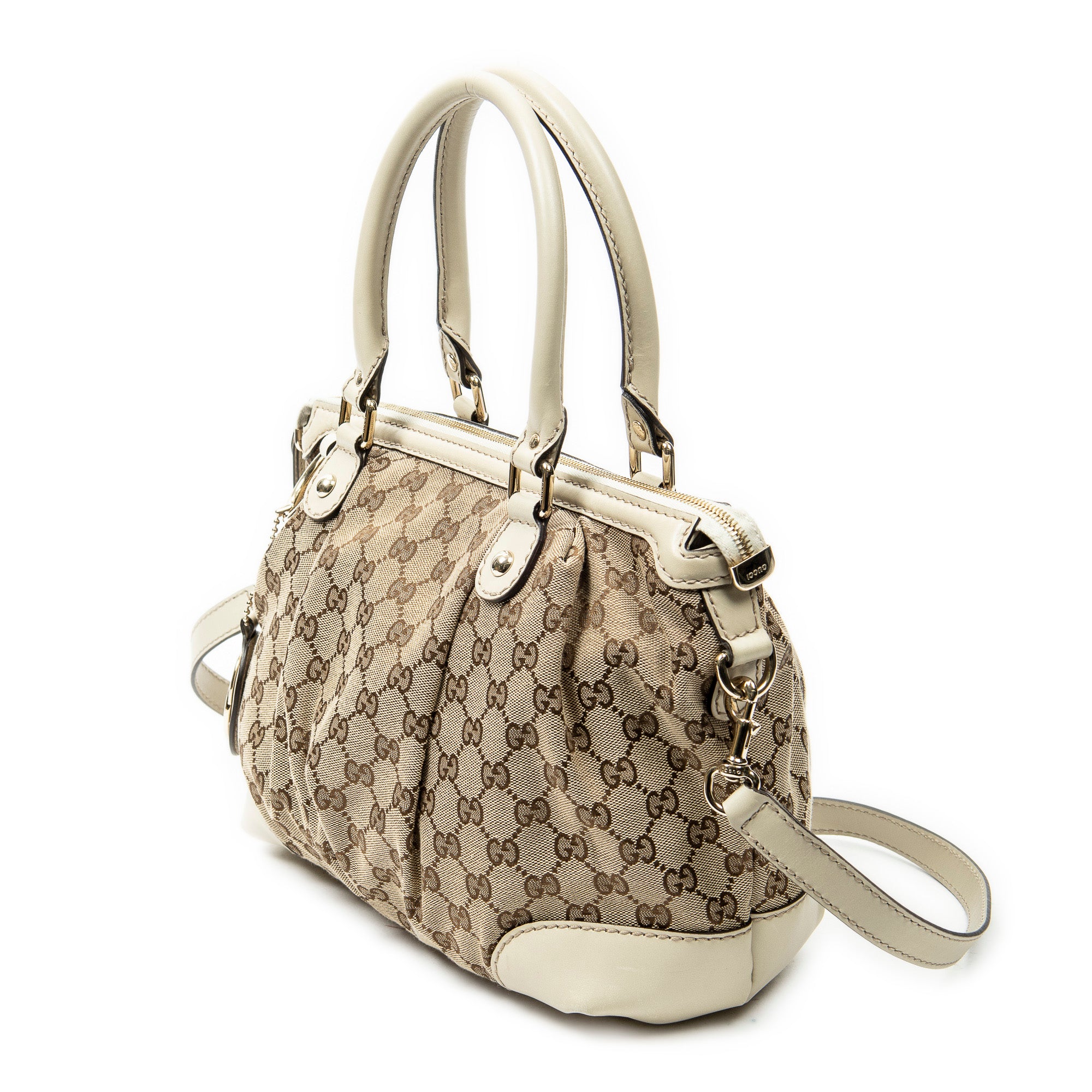 Bolso de Hombro Sukey Top Handle de Lona Monogrammed Beige