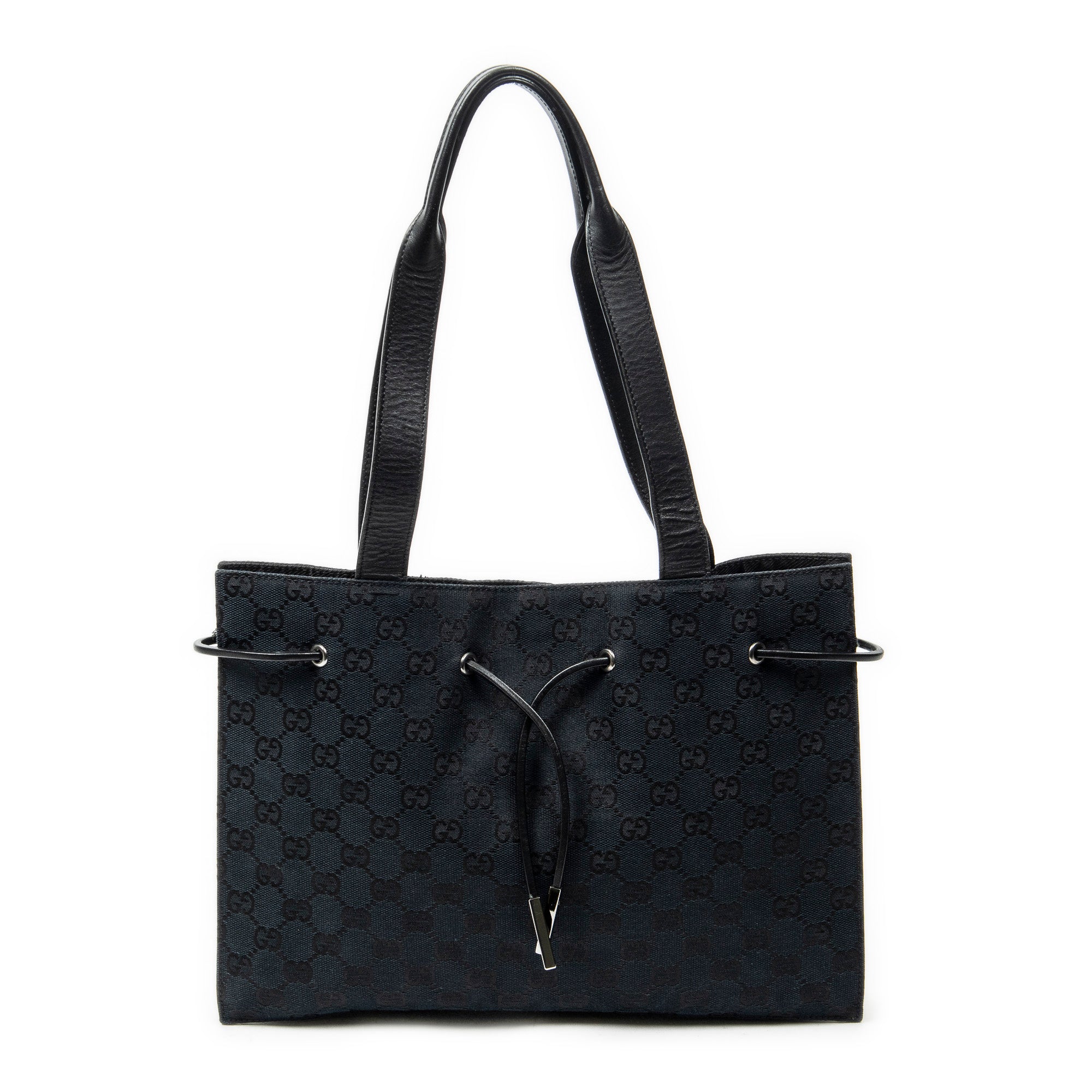 Shoulder Bag Square Tote Black Monogrammed Canvas
