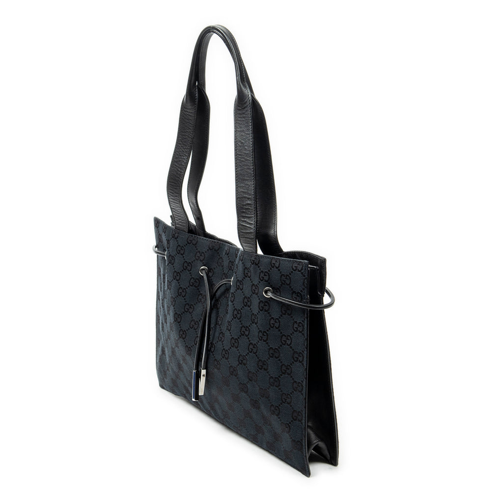 Shoulder Bag Square Tote Black Monogrammed Canvas