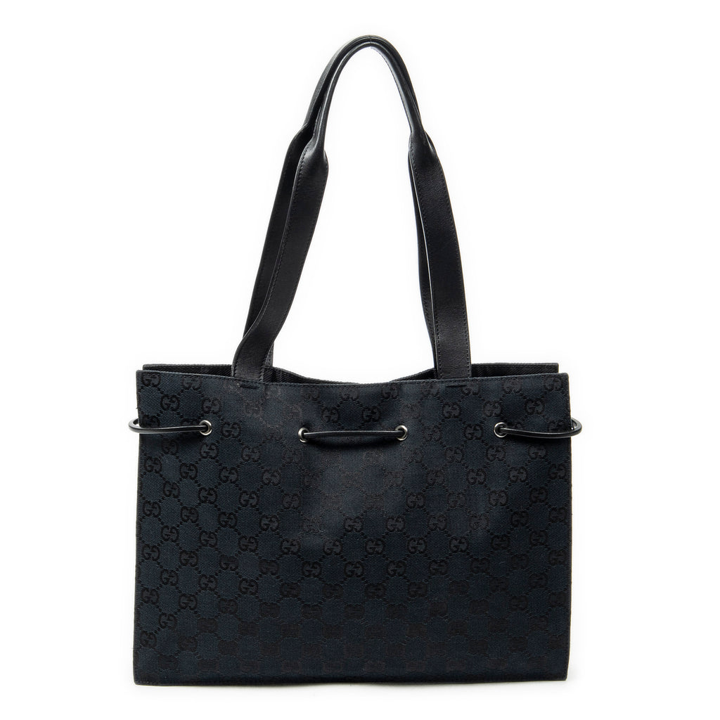 Shoulder Bag Square Tote Black Monogrammed Canvas