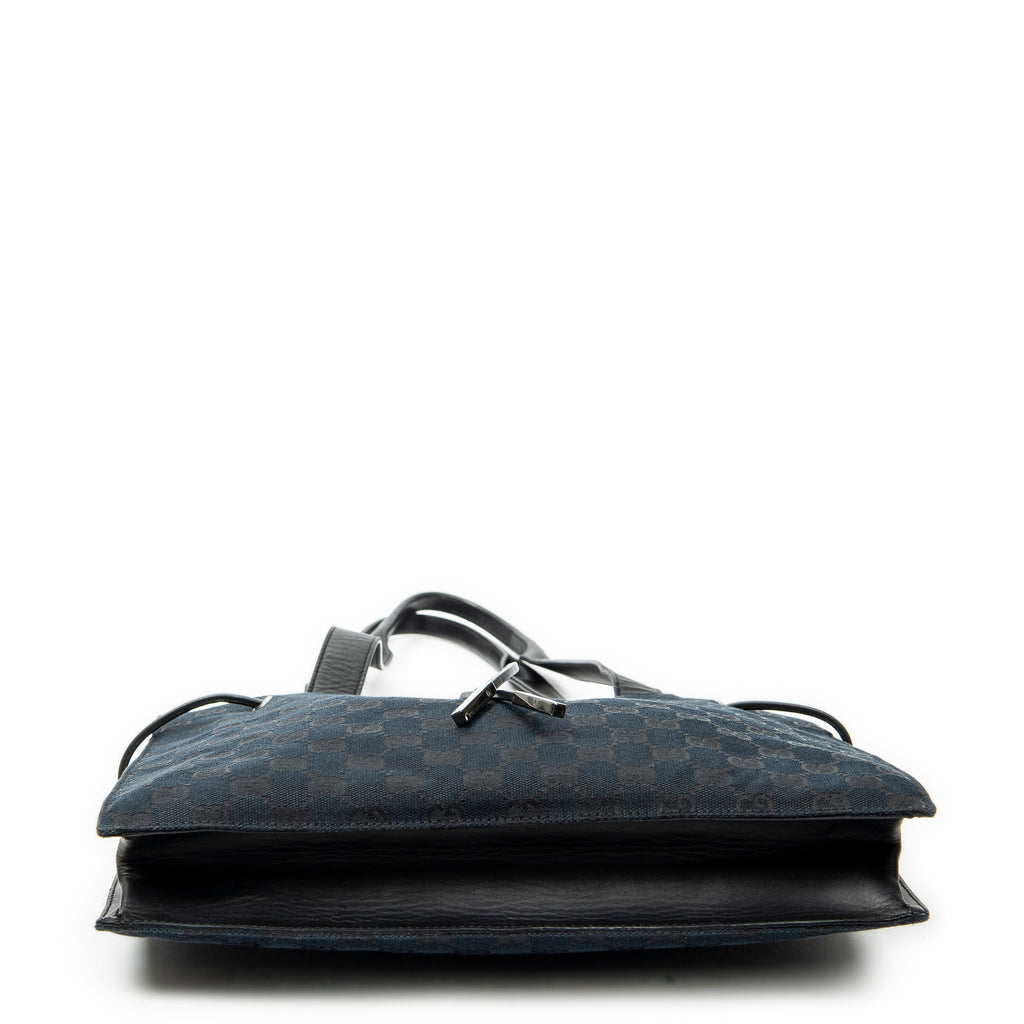 Shoulder Bag Square Tote Black Monogrammed Canvas