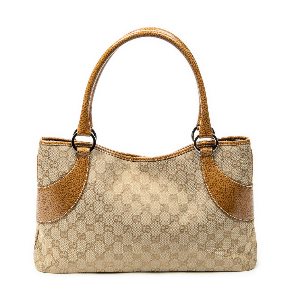 Shoulder Bag Horizontal Jacquard Tote Tan Monogrammed Canvas
