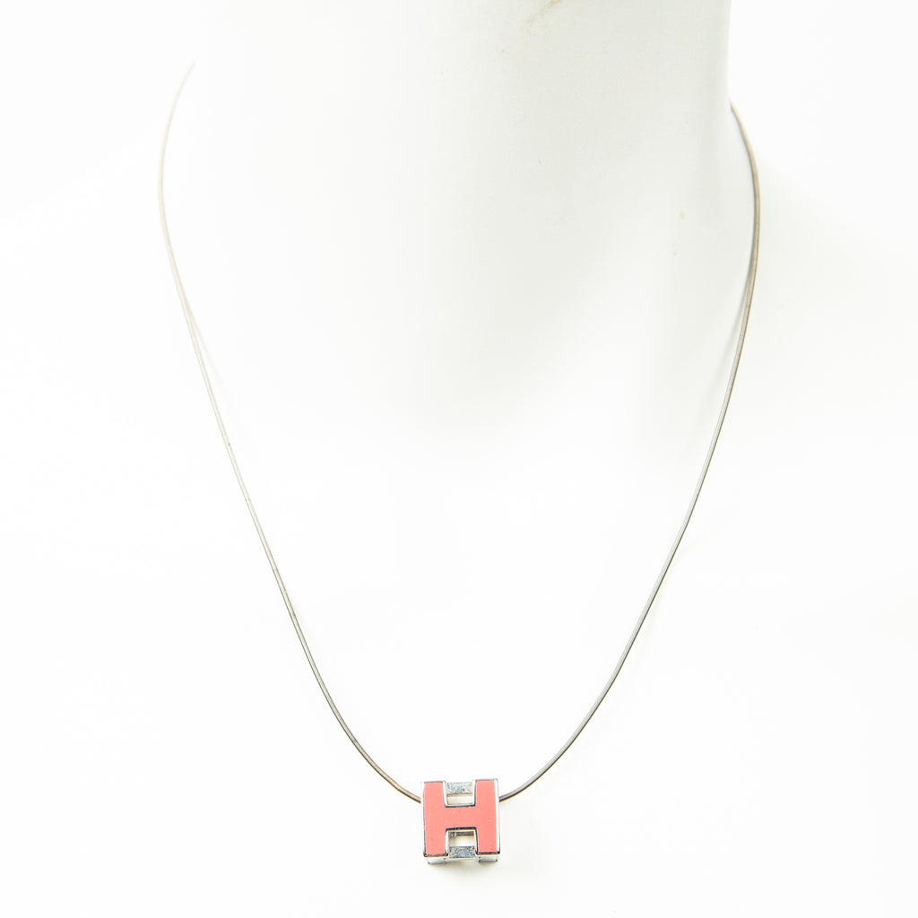 Necklace H Cube Pendant Necklace Pink Silver Plated