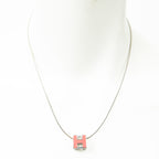 Necklace H Cube Pendant Necklace Pink Silver Plated