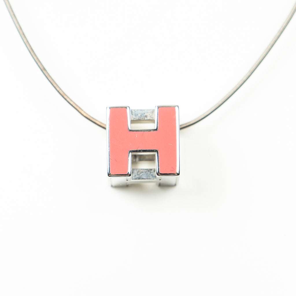 Necklace H Cube Pendant Necklace Pink Silver Plated