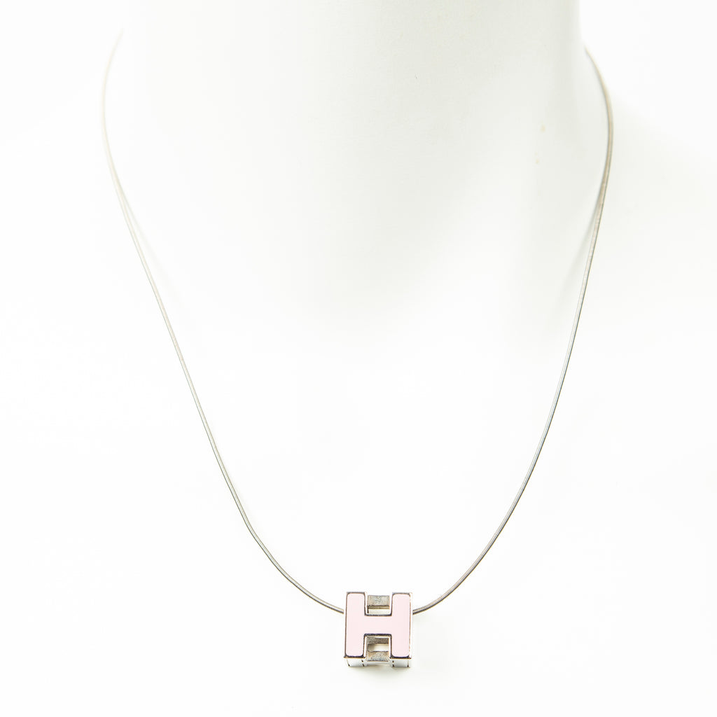 Necklace H Cube Pendant Necklace Pink Silver Plated