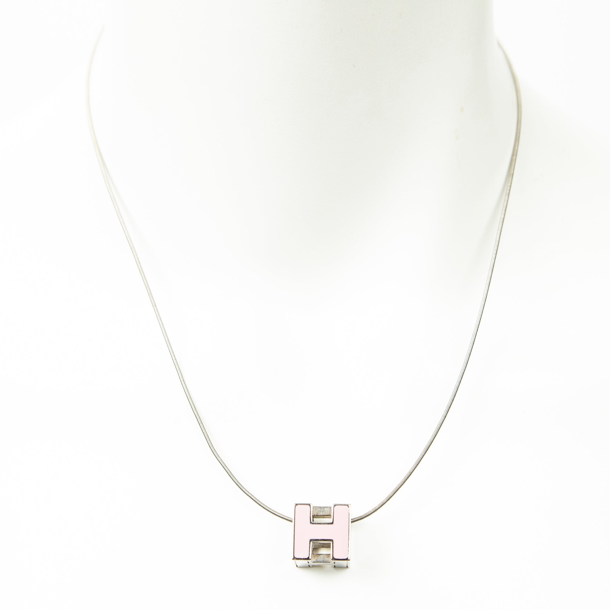 Necklace H Cube Pendant Necklace Pink Silver Plated