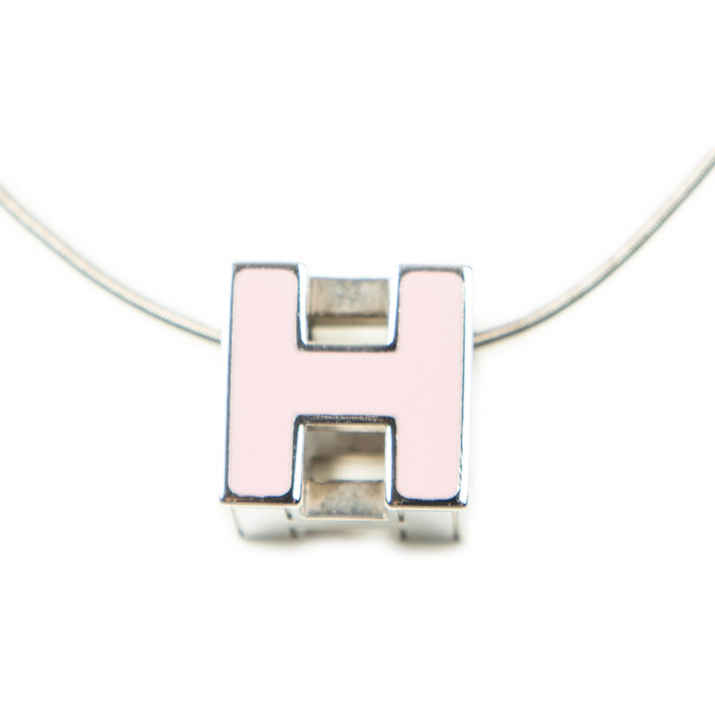 Necklace H Cube Pendant Necklace Pink Silver Plated