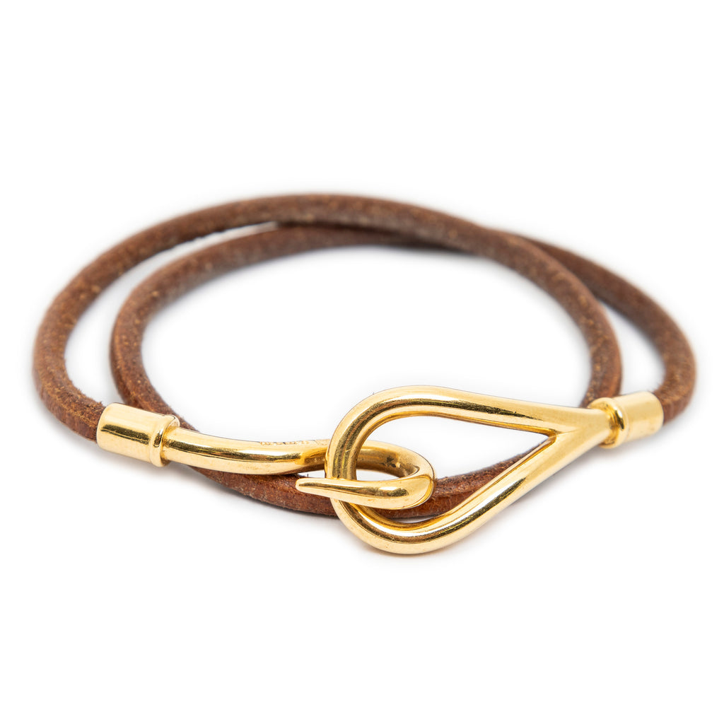 Bracelet Jumbo Hook Double Tour Bracelet Brown Calfskin Leather