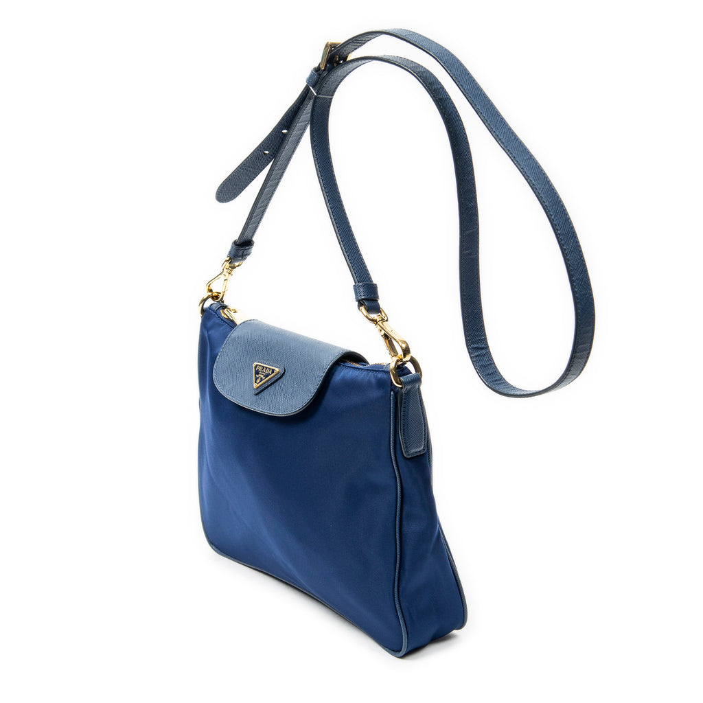Shoulder Bag Small Zip Crossbody Blue Nylon Canvas