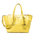 Shoulder Bag Twin Pocket Double Handle Tote Yellow Vitello Soft Leather
