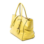 Shoulder Bag Twin Pocket Double Handle Tote Yellow Vitello Soft Leather