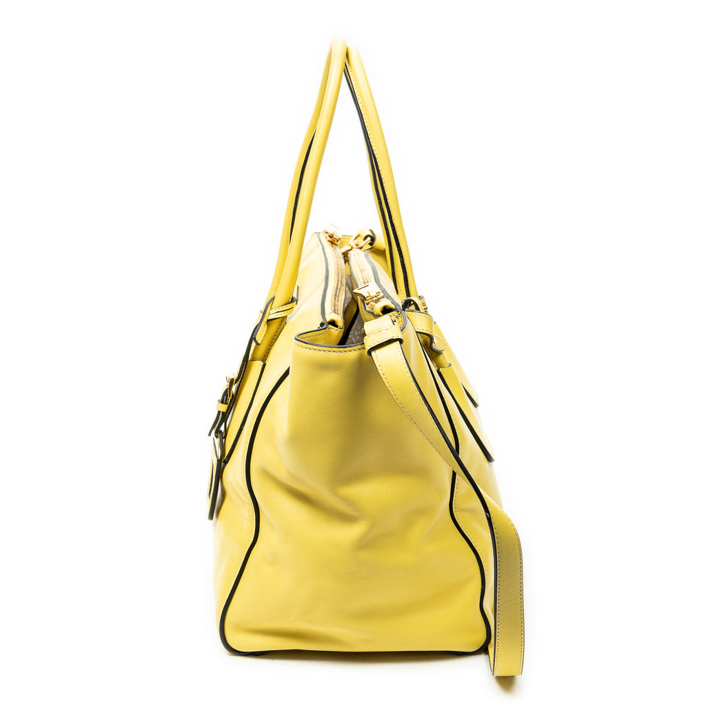 Shoulder Bag Twin Pocket Double Handle Tote Yellow Vitello Soft Leather