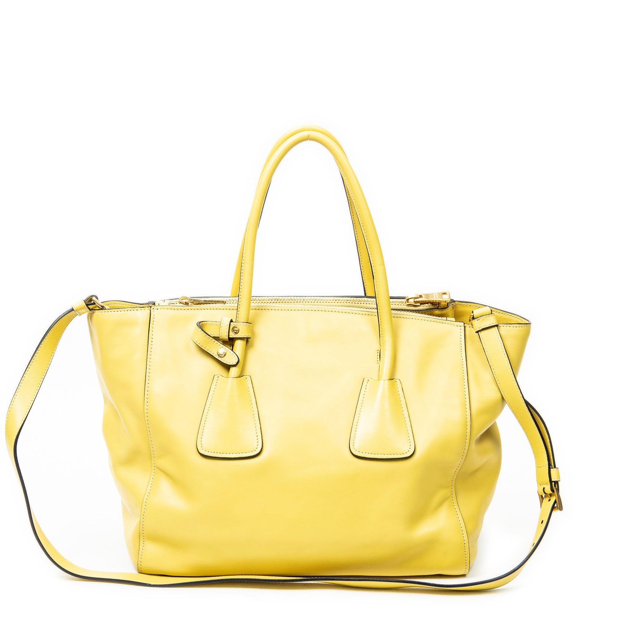 Shoulder Bag Twin Pocket Double Handle Tote Yellow Vitello Soft Leather