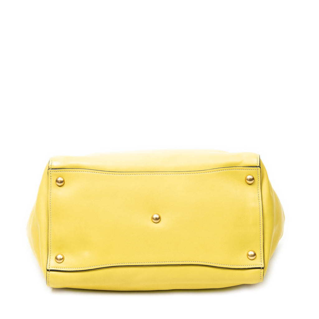 Shoulder Bag Twin Pocket Double Handle Tote Yellow Vitello Soft Leather
