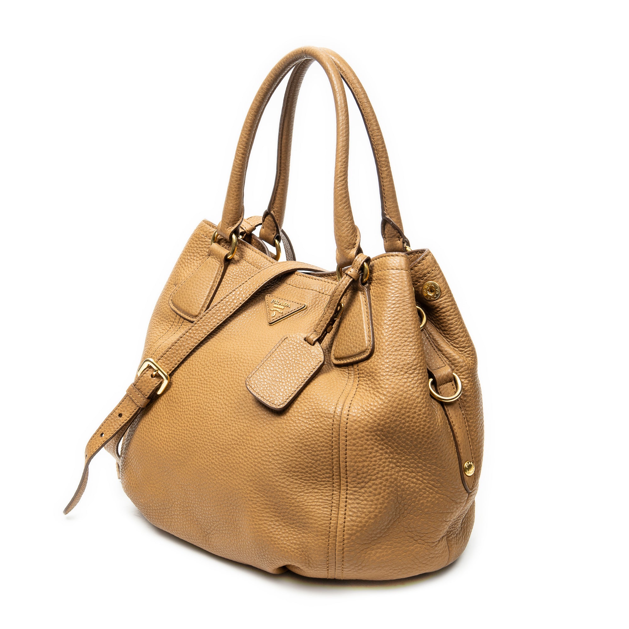 Shoulder Bag Convertible Tote Tan Vitello Daino Leather