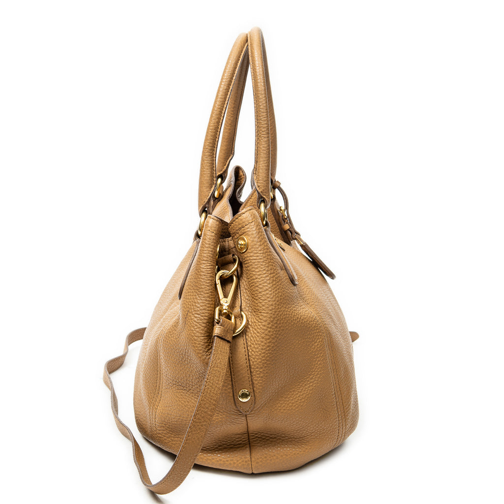 Shoulder Bag Convertible Tote Tan Vitello Daino Leather