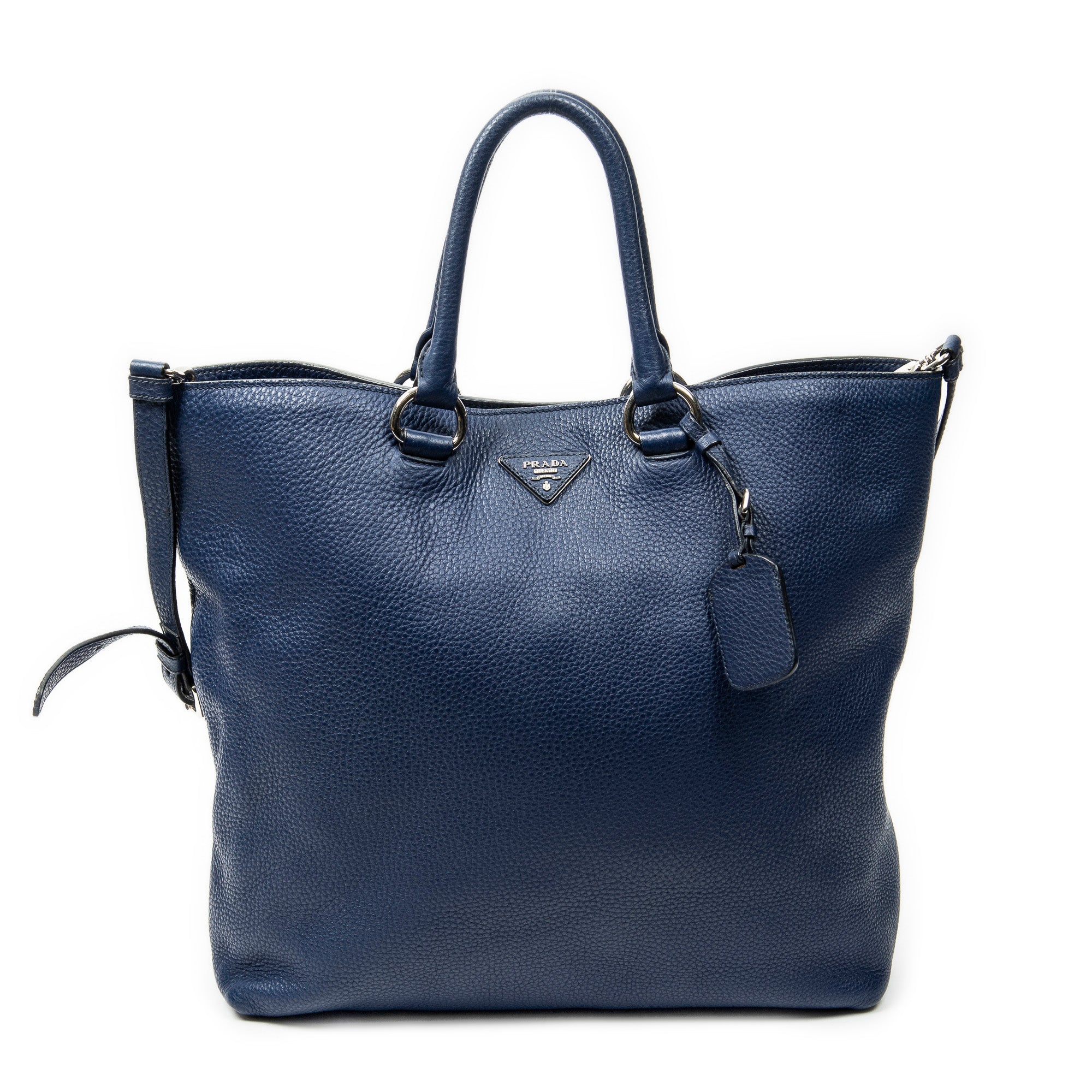Shoulder Bag Large Shopping Tote Navy Vitello Daino Leather
