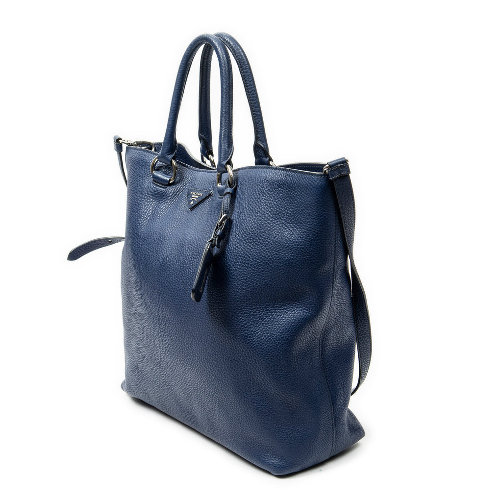 Shoulder Bag Large Shopping Tote Navy Vitello Daino Leather