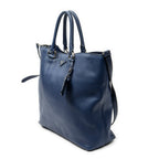 Shoulder Bag Large Shopping Tote Navy Vitello Daino Leather
