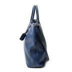 Shoulder Bag Large Shopping Tote Navy Vitello Daino Leather