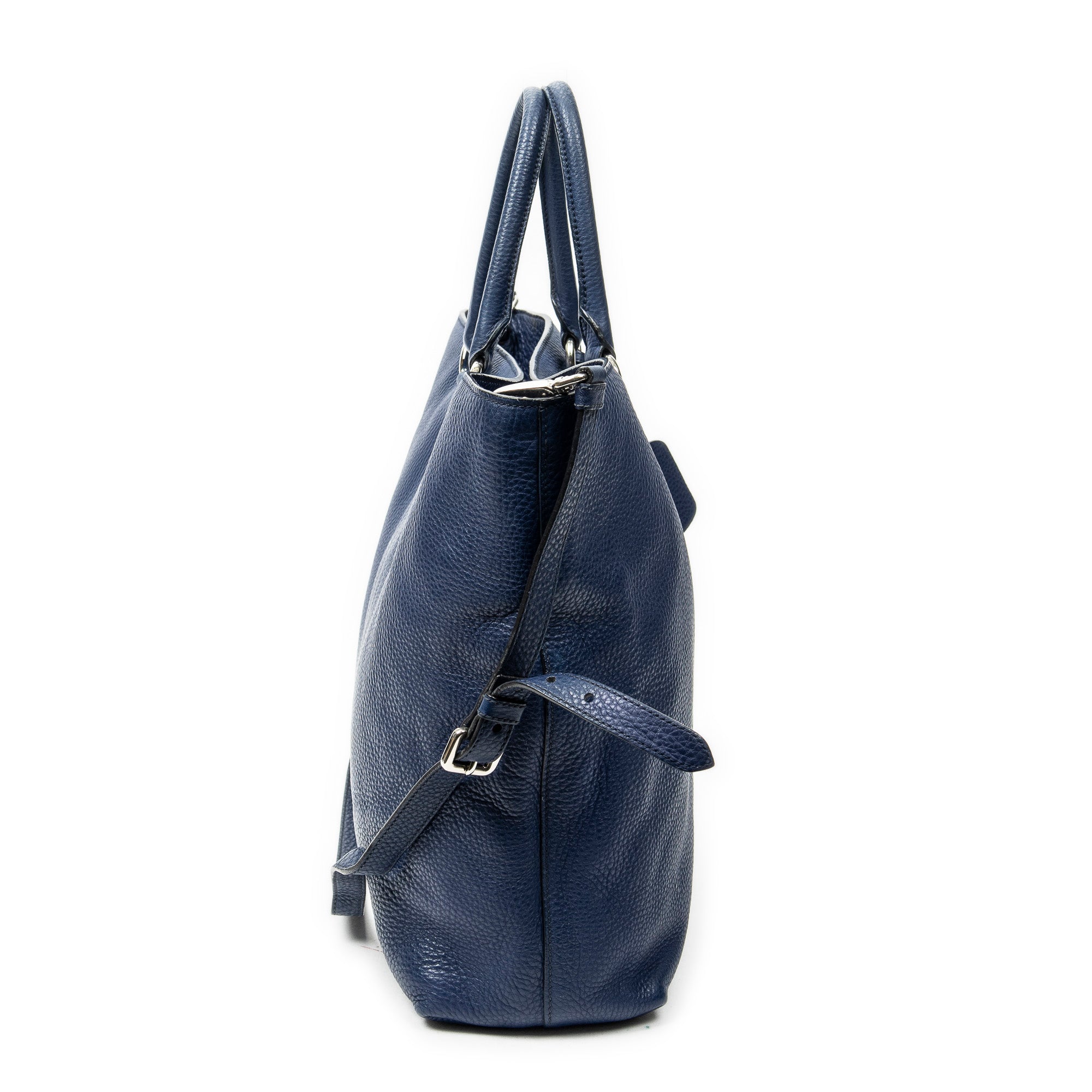 Shoulder Bag Large Shopping Tote Navy Vitello Daino Leather