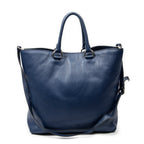 Shoulder Bag Large Shopping Tote Navy Vitello Daino Leather