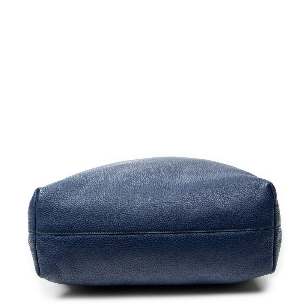 Shoulder Bag Large Shopping Tote Navy Vitello Daino Leather
