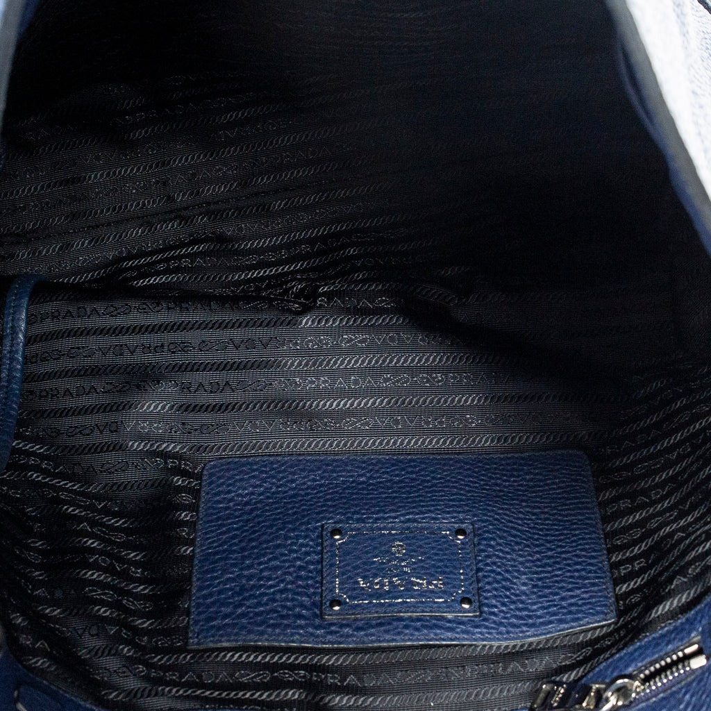 Shoulder Bag Large Shopping Tote Navy Vitello Daino Leather