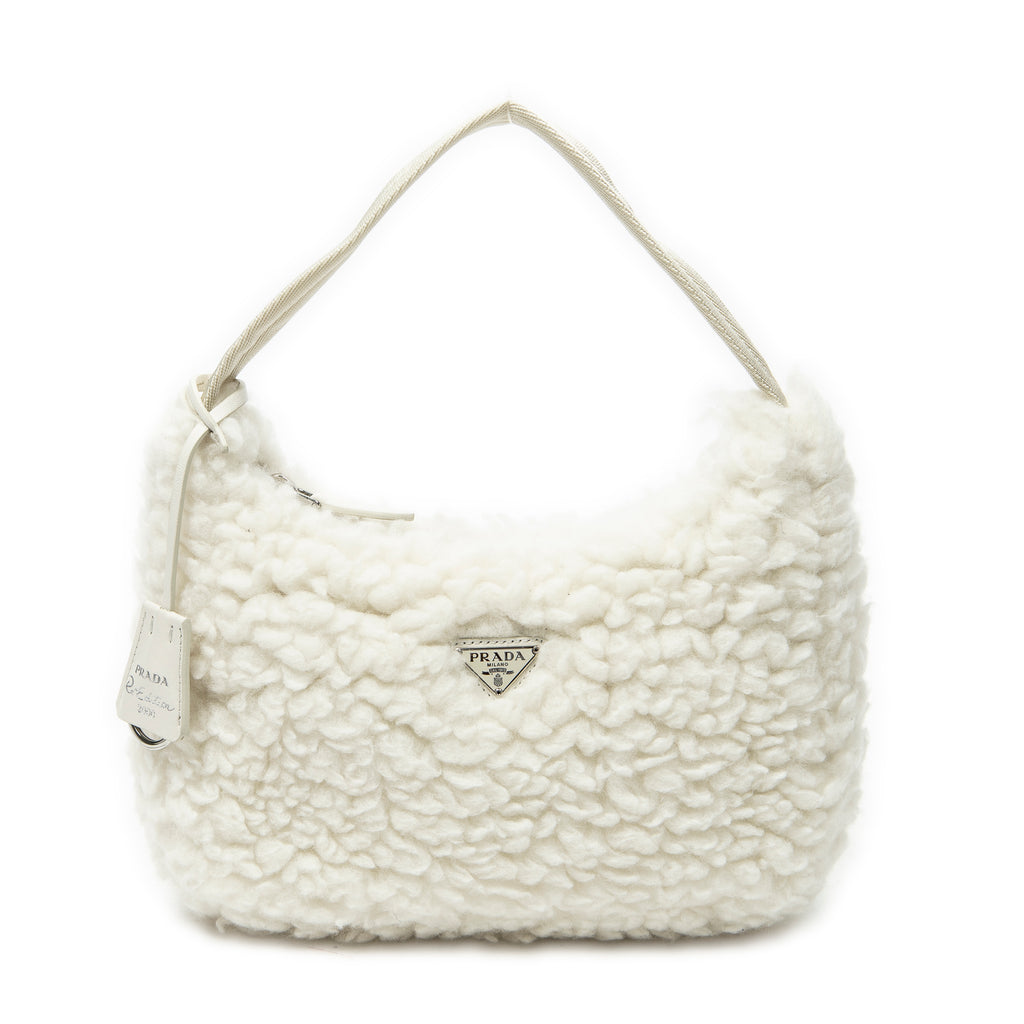 Shoulder Bag Mini Shearling Zip Hobo Ivory Shearling Canvas