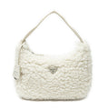 Shoulder Bag Mini Shearling Zip Hobo Ivory Shearling Canvas