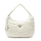 Shoulder Bag Mini Shearling Zip Hobo Ivory Shearling Canvas