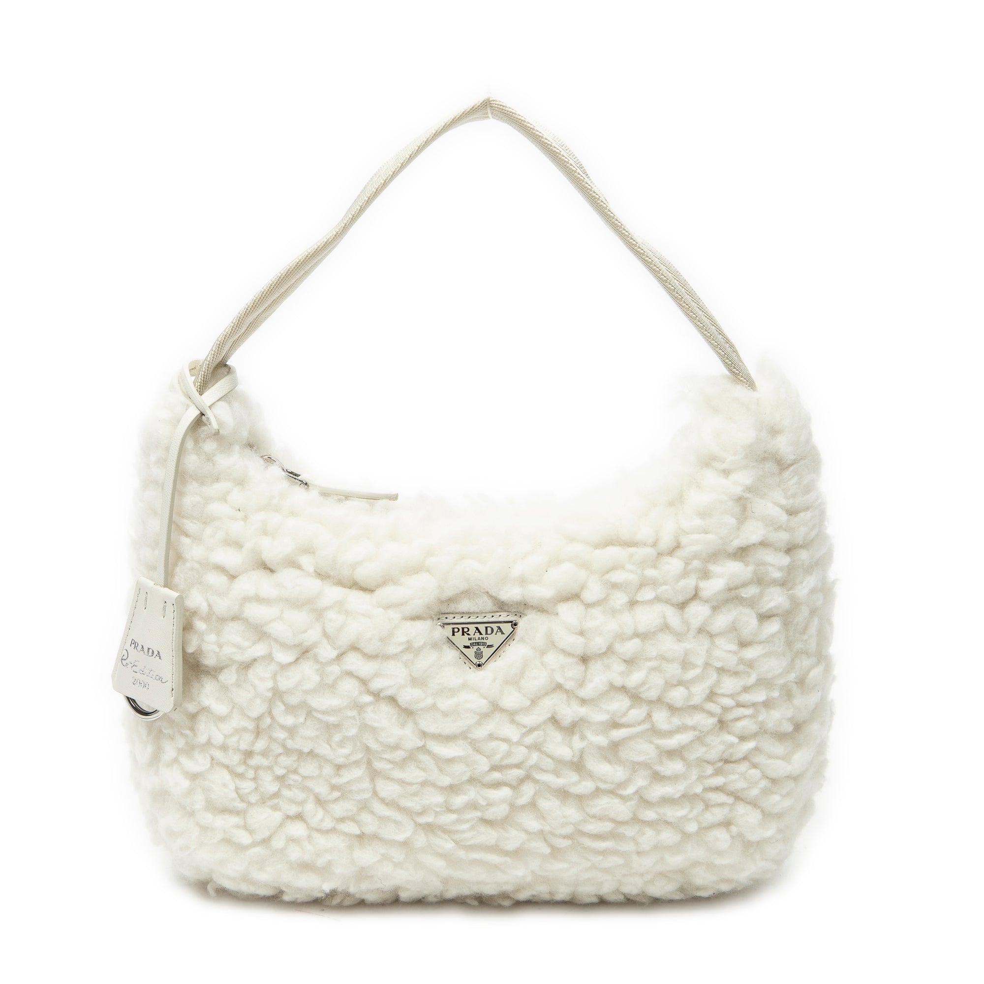Shoulder Bag Mini Shearling Zip Hobo Ivory Shearling Canvas