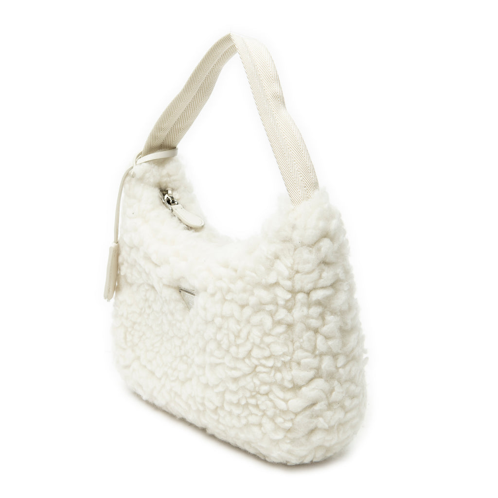 Shoulder Bag Mini Shearling Zip Hobo Ivory Shearling Canvas