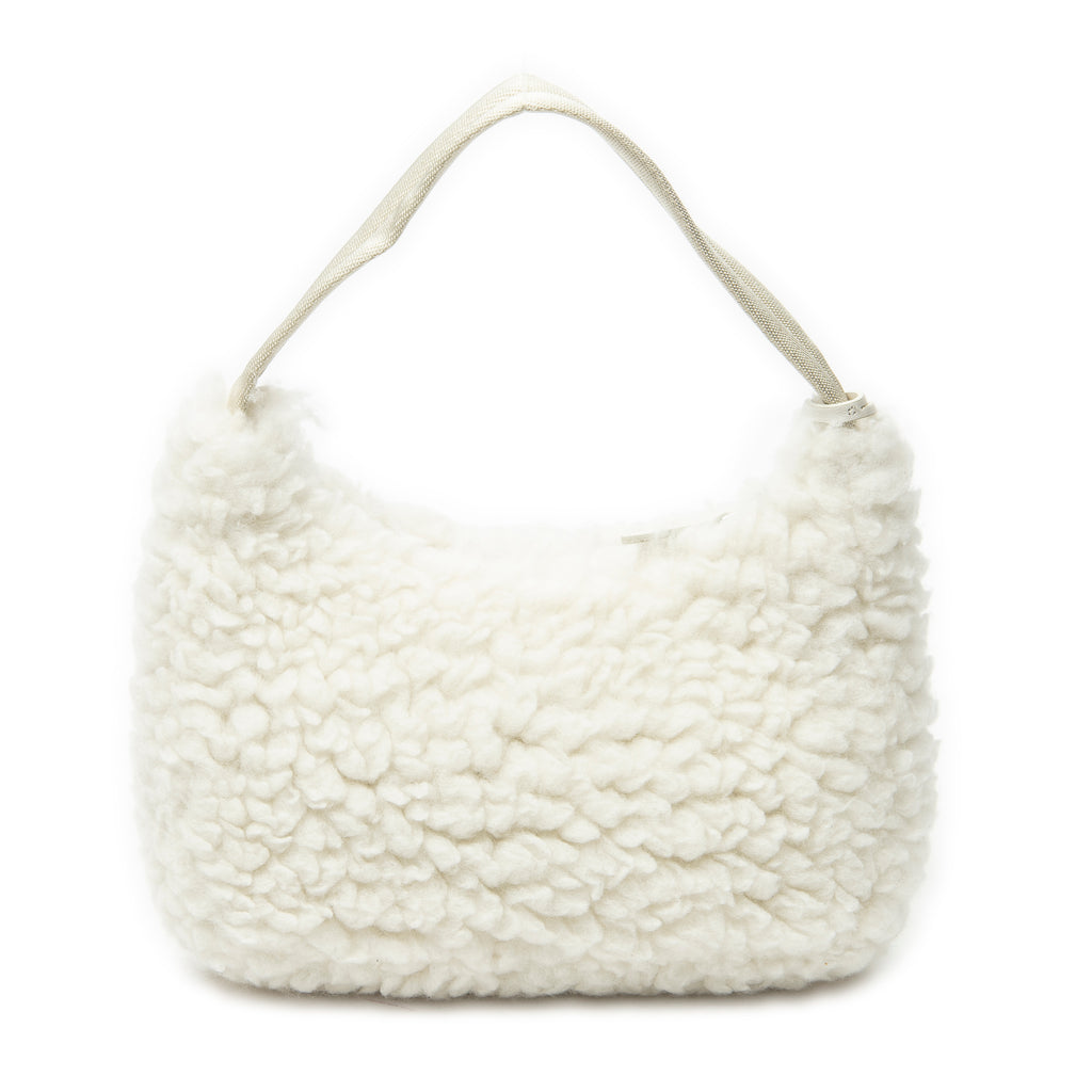 Shoulder Bag Mini Shearling Zip Hobo Ivory Shearling Canvas