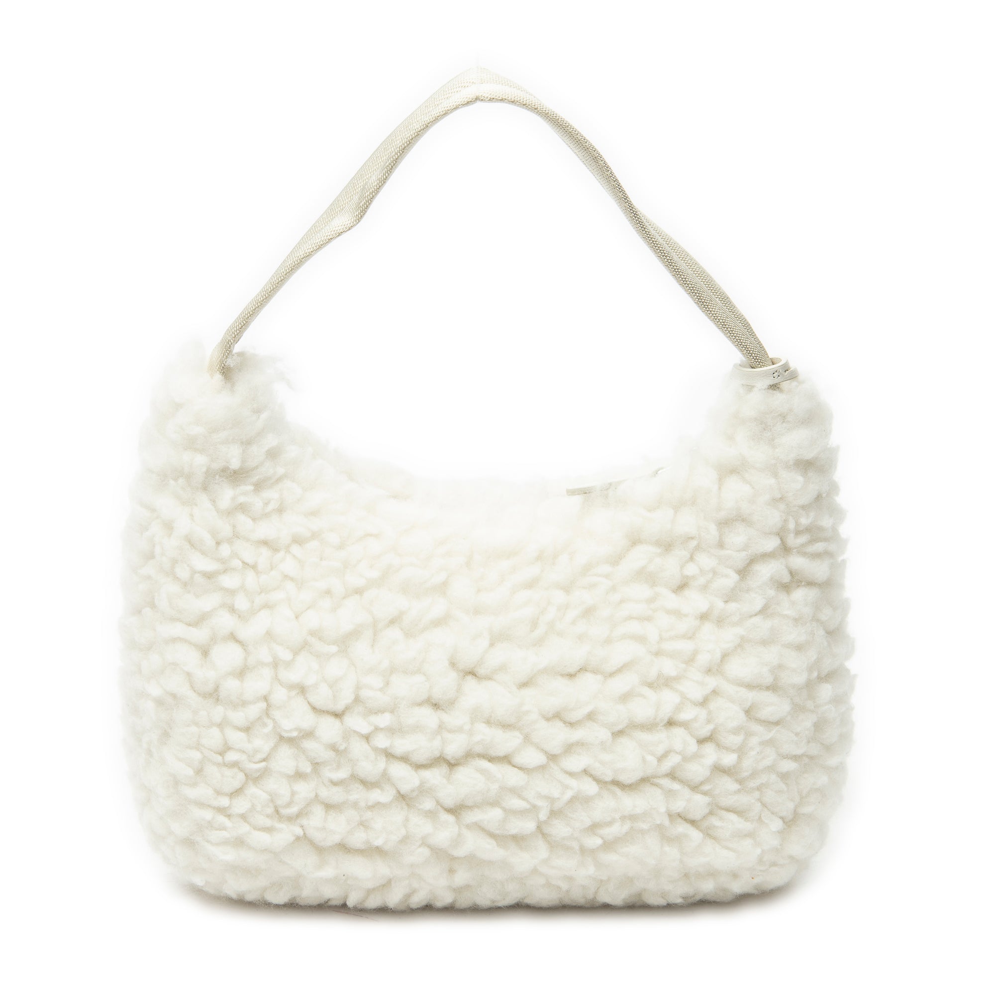 Shoulder Bag Mini Shearling Zip Hobo Ivory Shearling Canvas