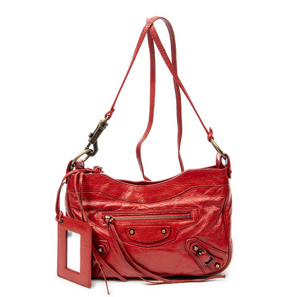 Shoulder Bag Classic Hip Crossbody Red Distressed Leather