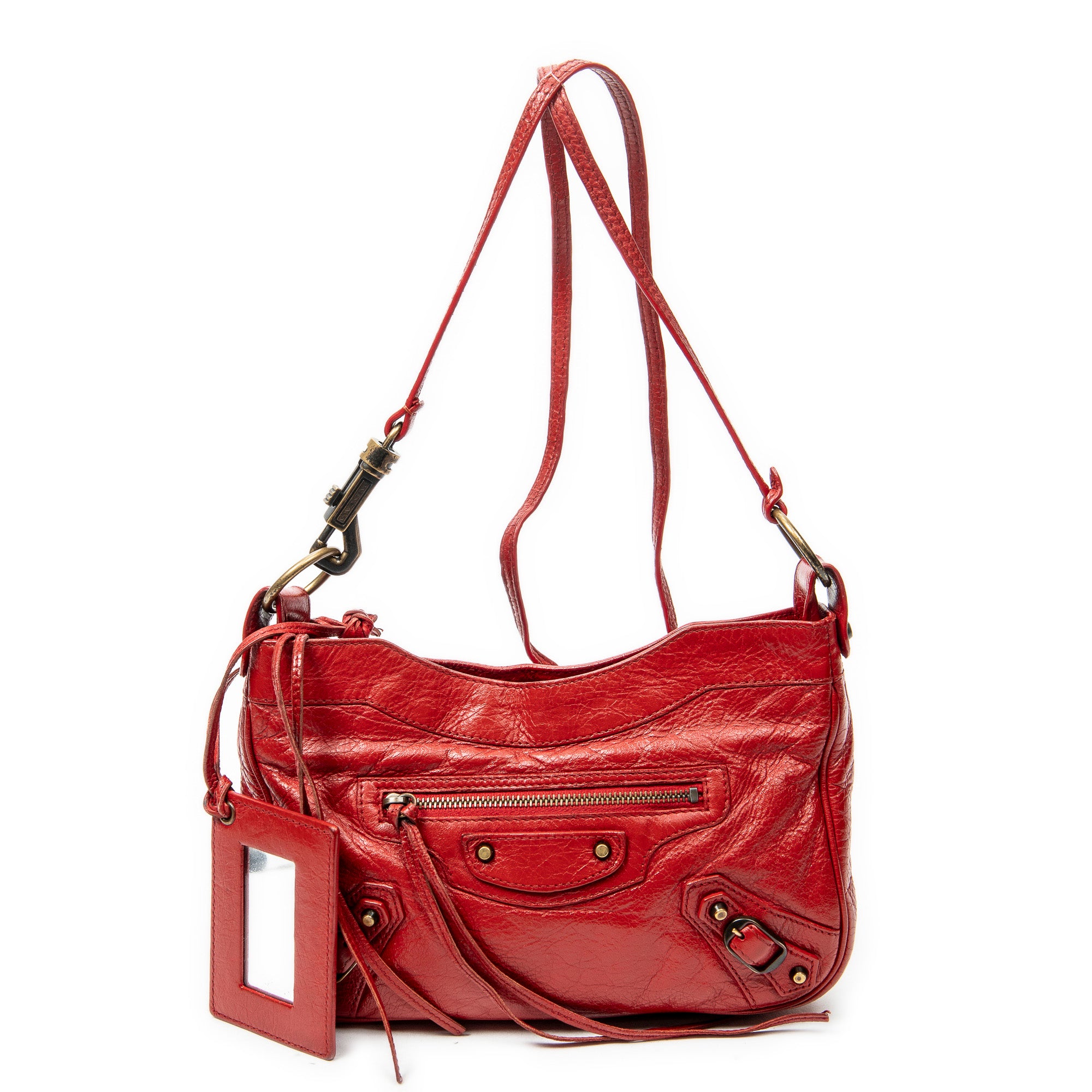 Shoulder Bag Classic Hip Crossbody Red Distressed Leather