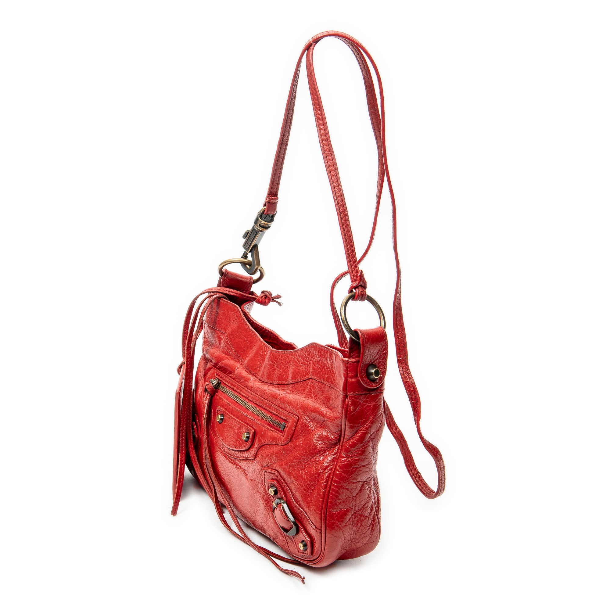 Shoulder Bag Classic Hip Crossbody Red Distressed Leather