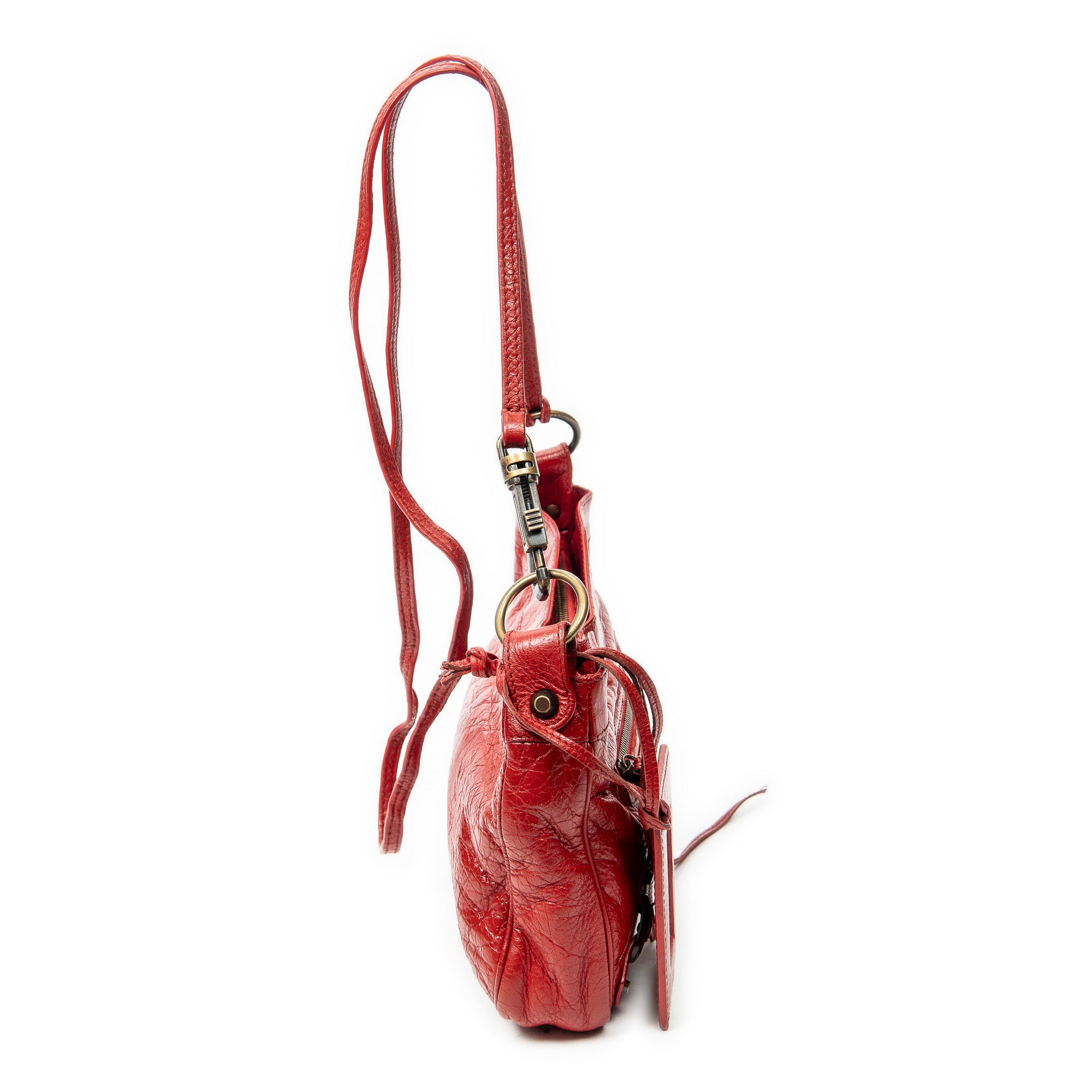 Shoulder Bag Classic Hip Crossbody Red Distressed Leather