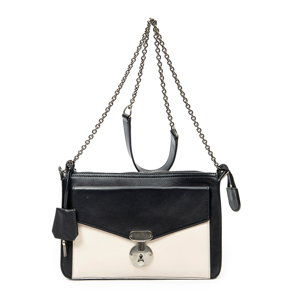 Shoulder Bag Bicolor Envelope Zip Crossbody Black Grained Calfskin Leather